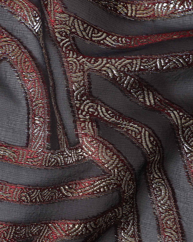 Onyx Black Abstract Silk Chiffon Fabric 110cm