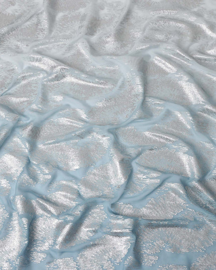 Powder Blue Silk Chiffon Metallic Fabric 110cm