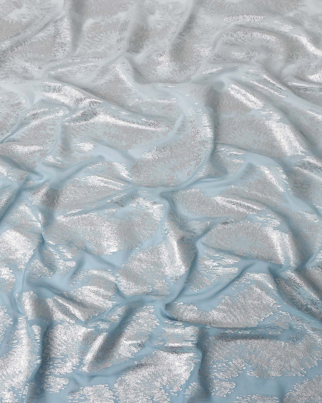 Powder Blue Silk Chiffon Metallic Fabric 110cm