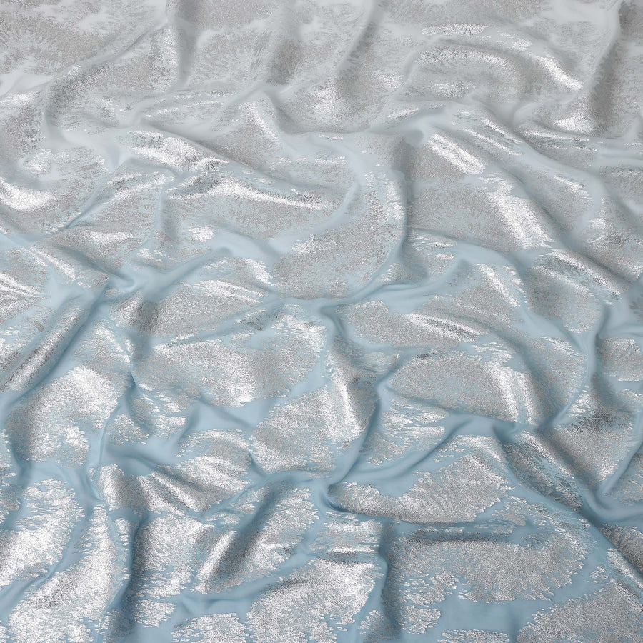 Powder Blue Silk Chiffon Metallic Fabric 110cm