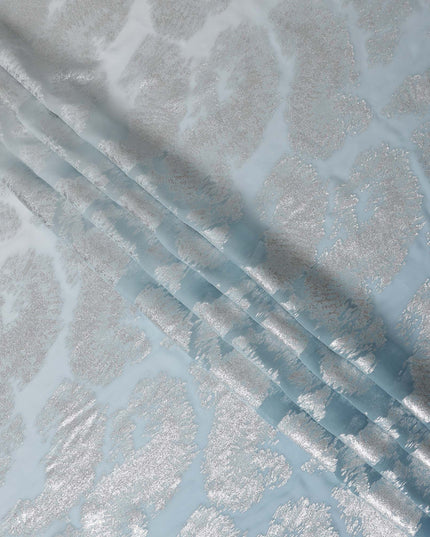 Powder Blue Silk Chiffon Metallic Fabric 110cm
