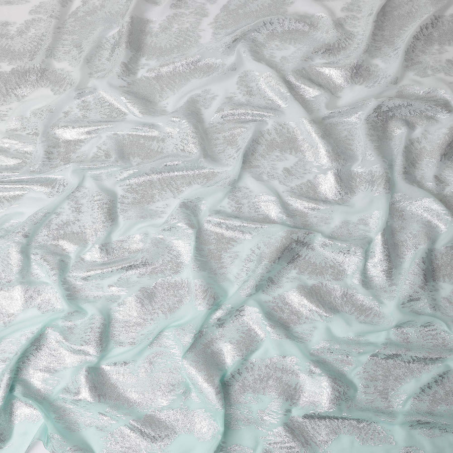 Seafoam Silver Silk Chiffon Metallic Fabric 110cm