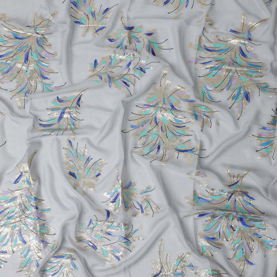 Pearl Grey Silk Chiffon Garbasaar Fabric Piece