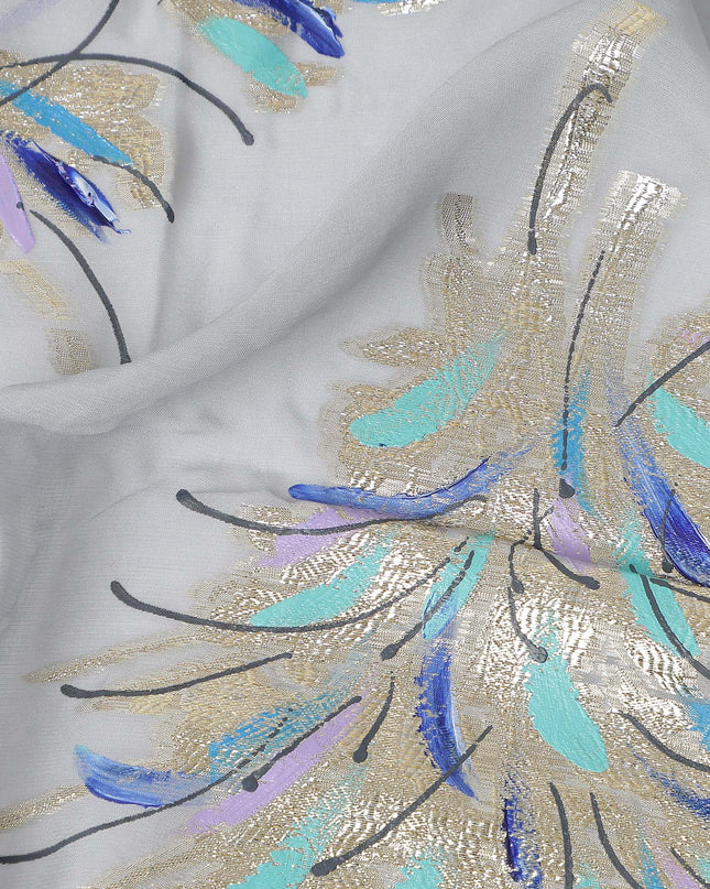 Pearl Grey Silk Chiffon Garbasaar Fabric Piece