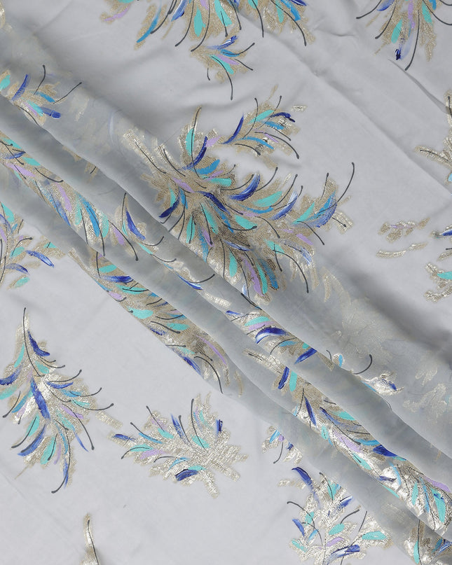 Pearl Grey Silk Chiffon Garbasaar Fabric Piece