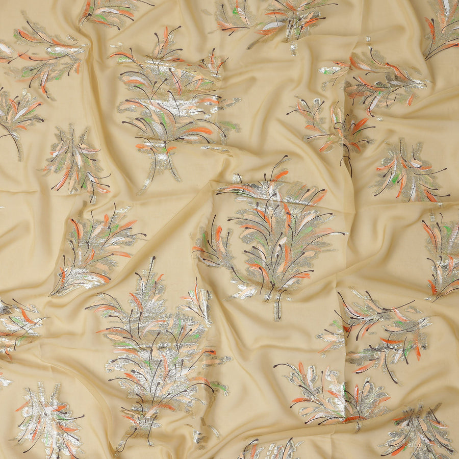 Antique Gold Silk Chiffon Garbasaar Fabric Piece