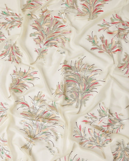 Ivory White Silk Chiffon Garbasaar Fabric Piece