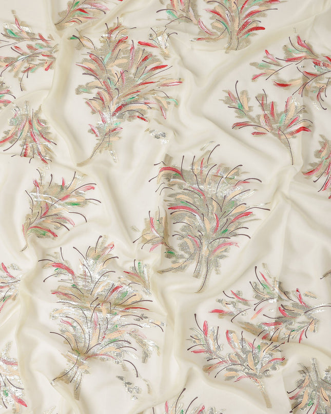 Ivory White Silk Chiffon Garbasaar Fabric Piece