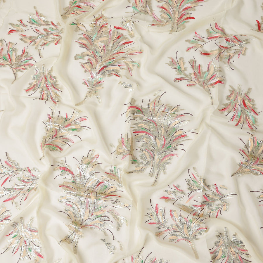 Ivory White Silk Chiffon Garbasaar Fabric Piece