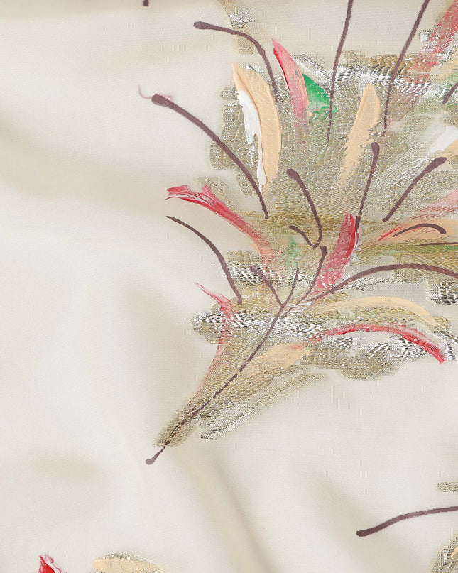 Ivory White Silk Chiffon Garbasaar Fabric Piece