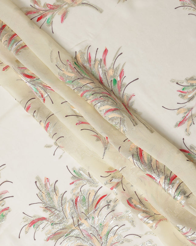 Ivory White Silk Chiffon Garbasaar Fabric Piece