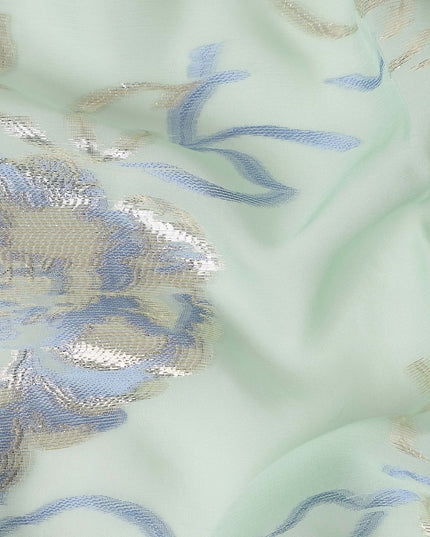 Mint Green Silk Chiffon Garbasaar Fabric Piece