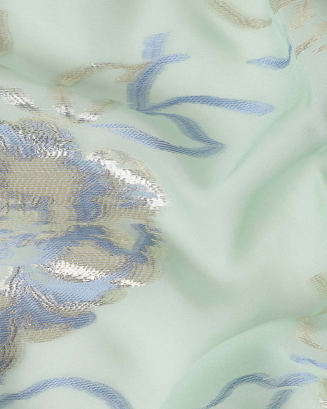 Mint Green Silk Chiffon Garbasaar Fabric Piece