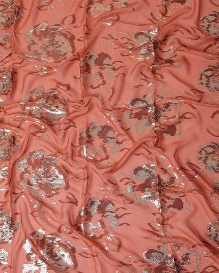 Coral Orange Silk Chiffon Garbasaar Fabric Piece