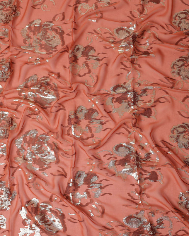 Coral Orange Silk Chiffon Garbasaar Fabric Piece