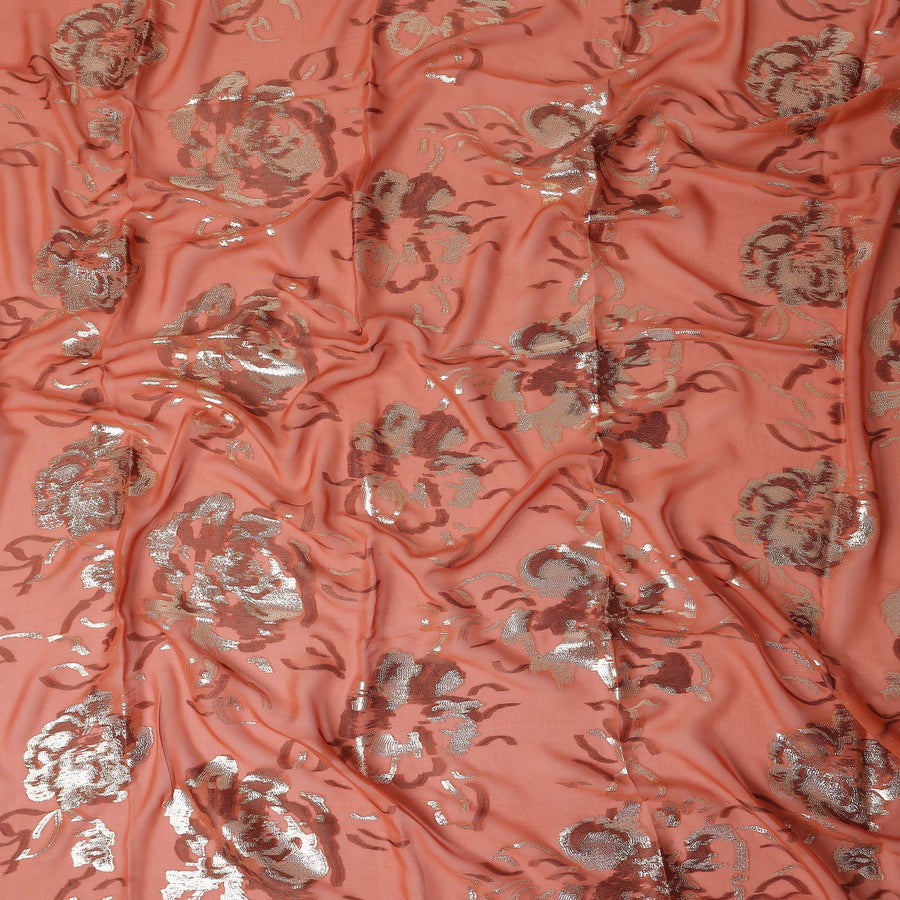 Coral Orange Silk Chiffon Garbasaar Fabric Piece