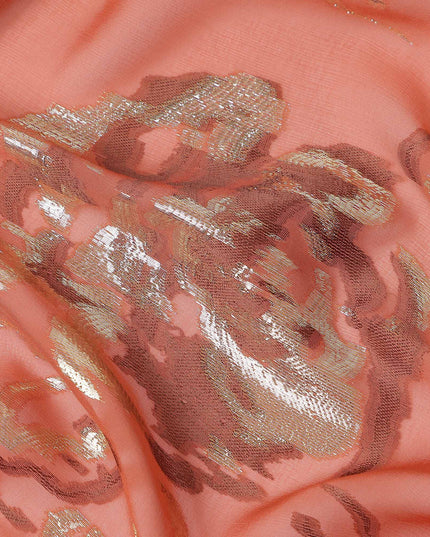 Coral Orange Silk Chiffon Garbasaar Fabric Piece