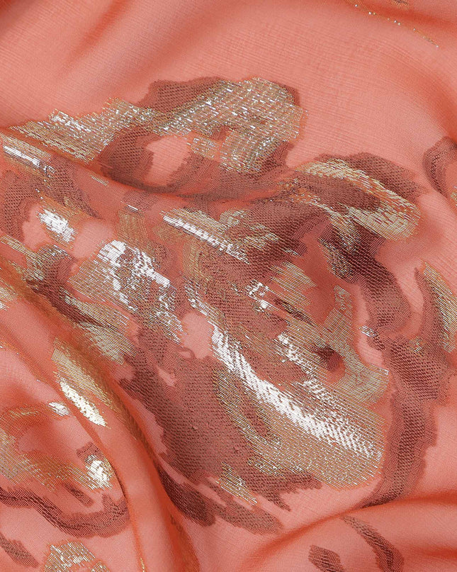 Coral Orange Silk Chiffon Garbasaar Fabric Piece