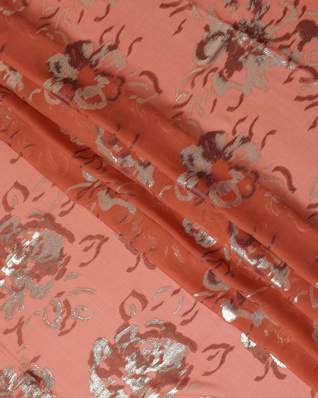 Coral Orange Silk Chiffon Garbasaar Fabric Piece