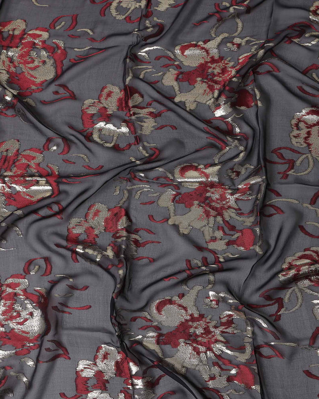 Charcoal Grey Silk Chiffon Garbasaar Fabric Piece