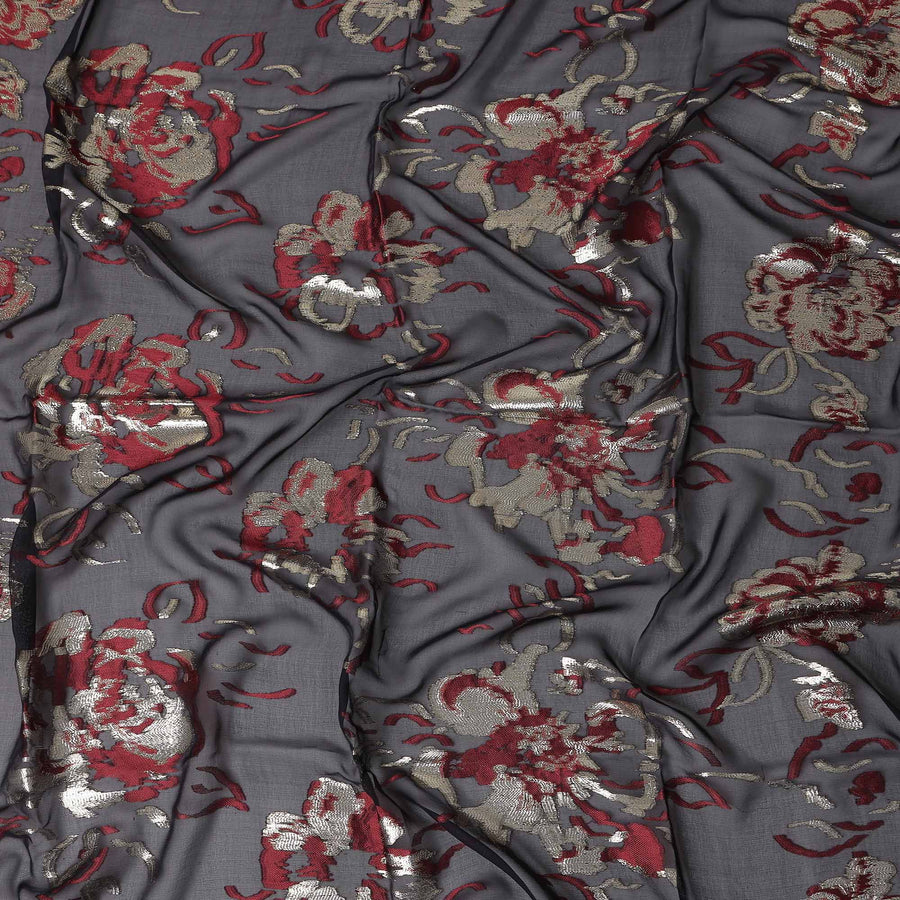 Charcoal Grey Silk Chiffon Garbasaar Fabric Piece