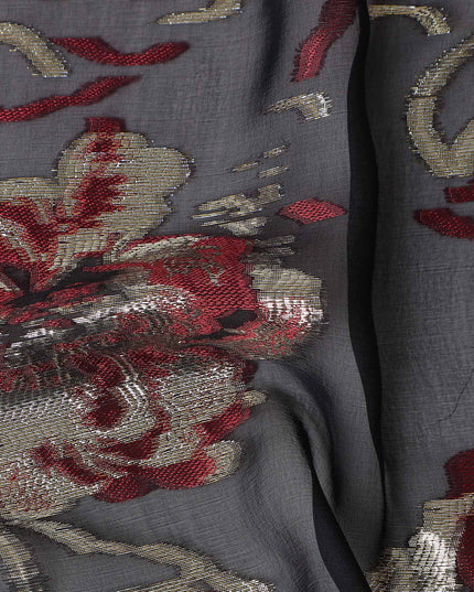 Charcoal Grey Silk Chiffon Garbasaar Fabric Piece