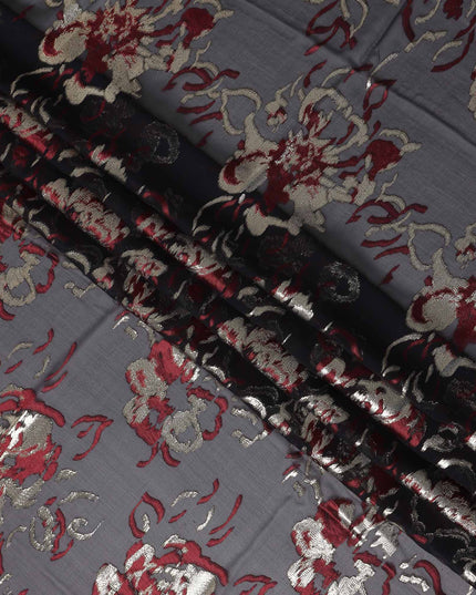 Charcoal Grey Silk Chiffon Garbasaar Fabric Piece