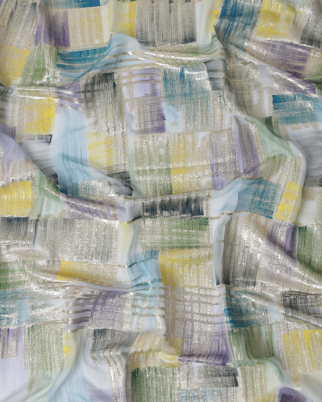Lavender-Teal Multicolor Silk Chiffon Garbasaar Fabric Piece