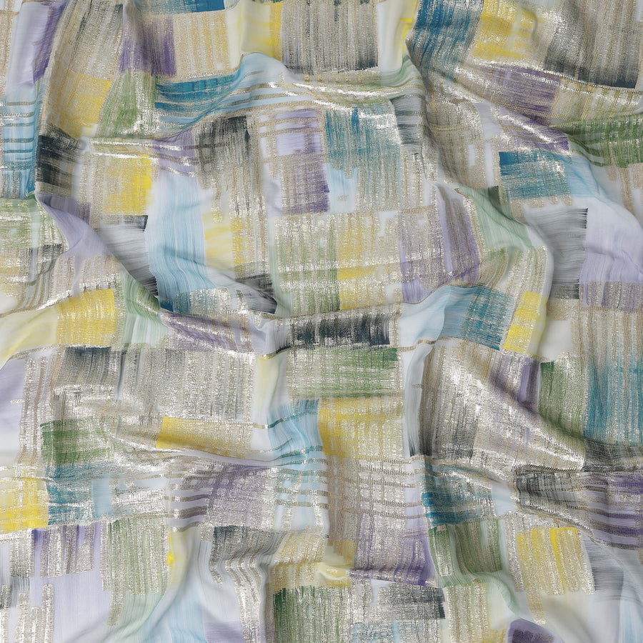 Lavender-Teal Multicolor Silk Chiffon Garbasaar Fabric Piece