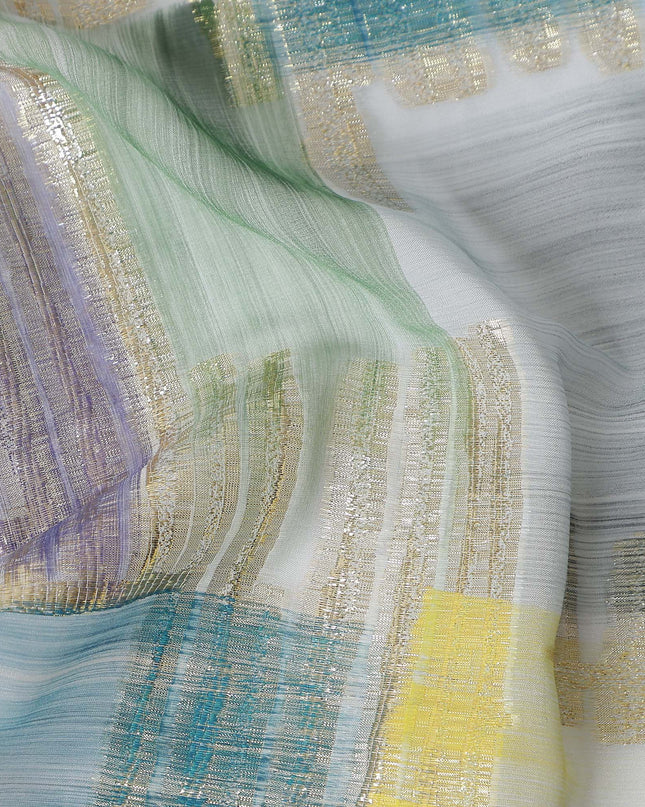 Lavender-Teal Multicolor Silk Chiffon Garbasaar Fabric Piece
