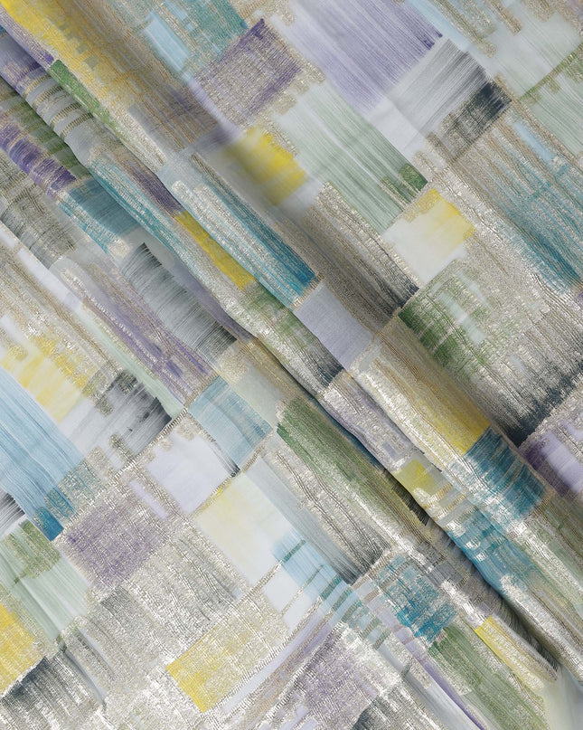 Lavender-Teal Multicolor Silk Chiffon Garbasaar Fabric Piece