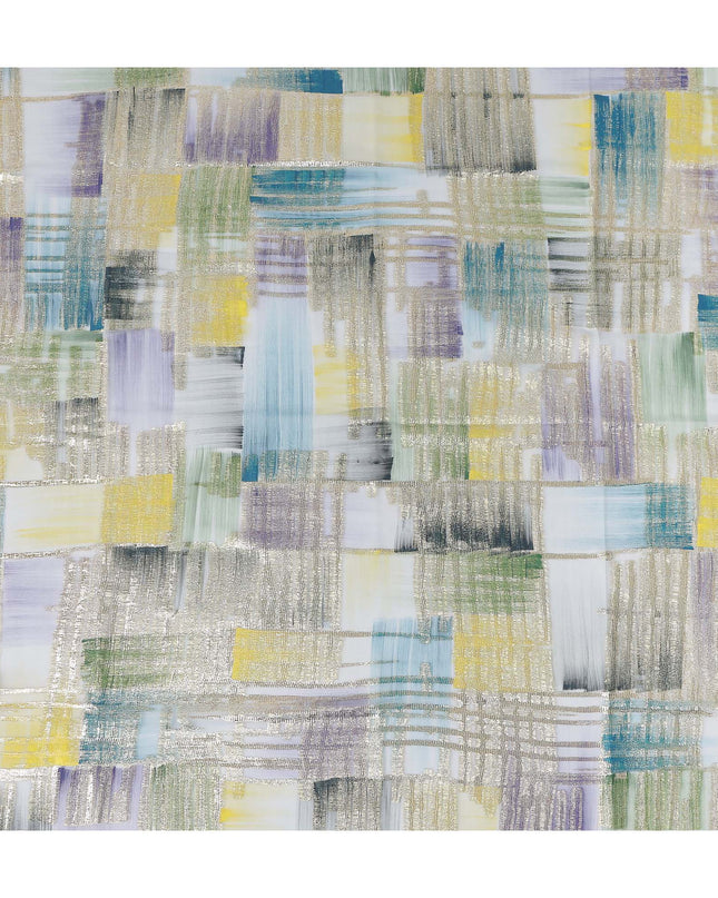 Lavender-Teal Multicolor Silk Chiffon Garbasaar Fabric Piece