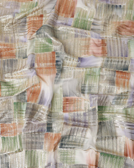 Terracotta Multicolor Silk Chiffon Garbasaar Fabric Piece