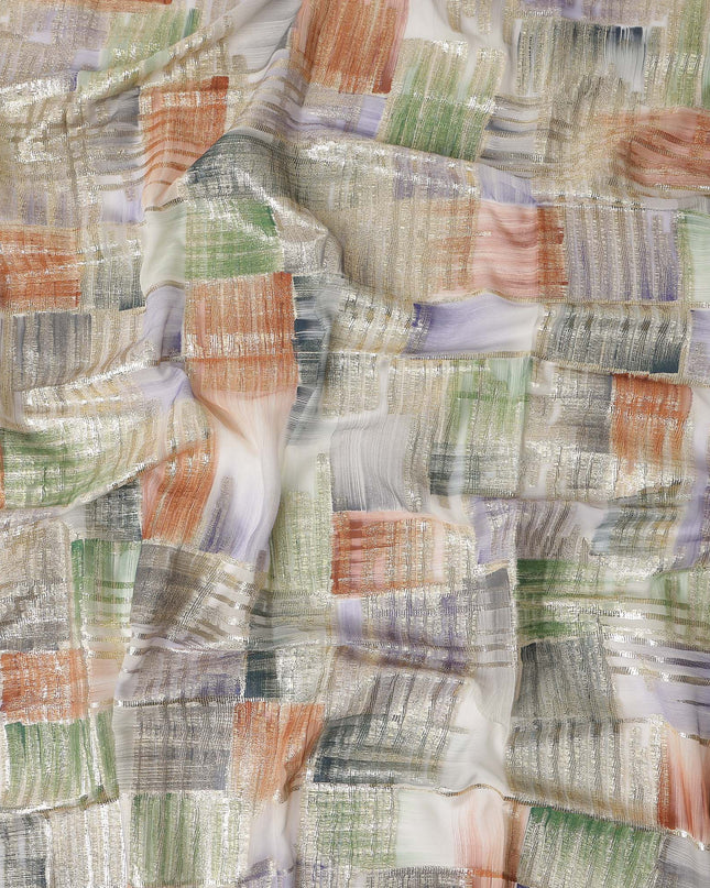 Terracotta Multicolor Silk Chiffon Garbasaar Fabric Piece