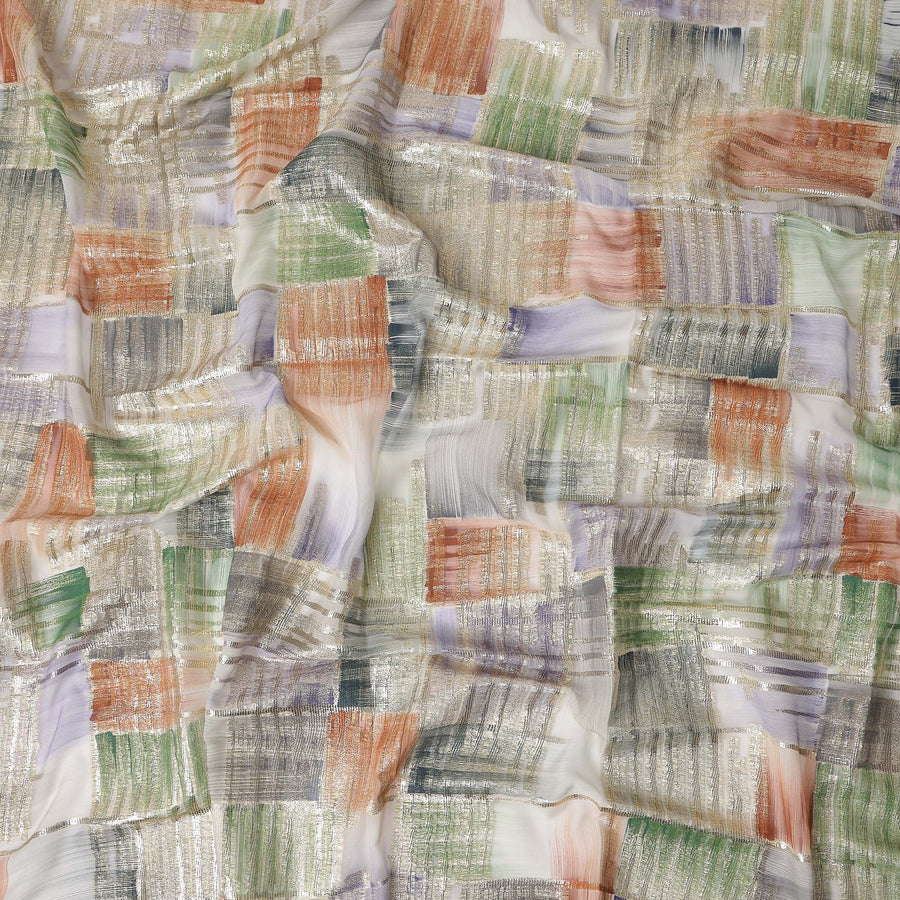 Terracotta Multicolor Silk Chiffon Garbasaar Fabric Piece