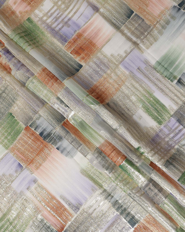 Terracotta Multicolor Silk Chiffon Garbasaar Fabric Piece