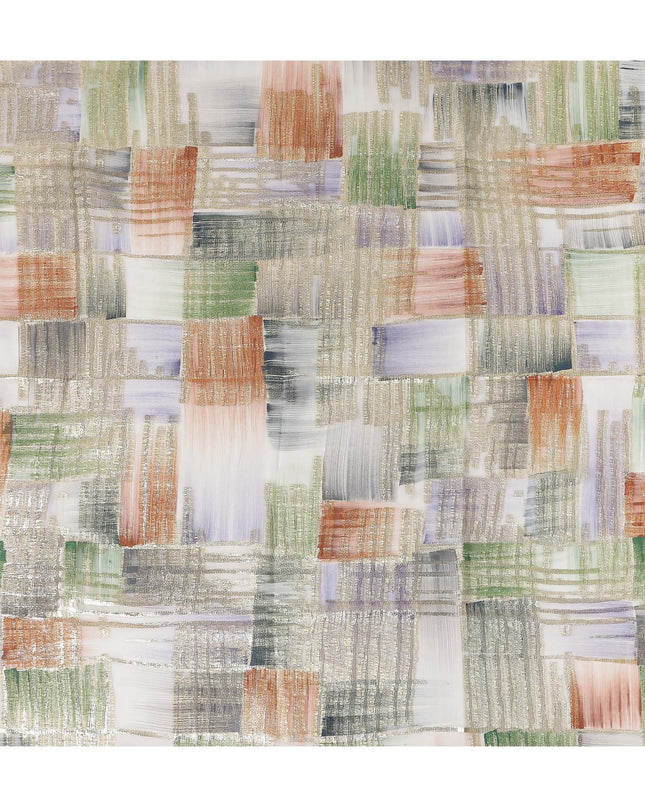 Terracotta Multicolor Silk Chiffon Garbasaar Fabric Piece