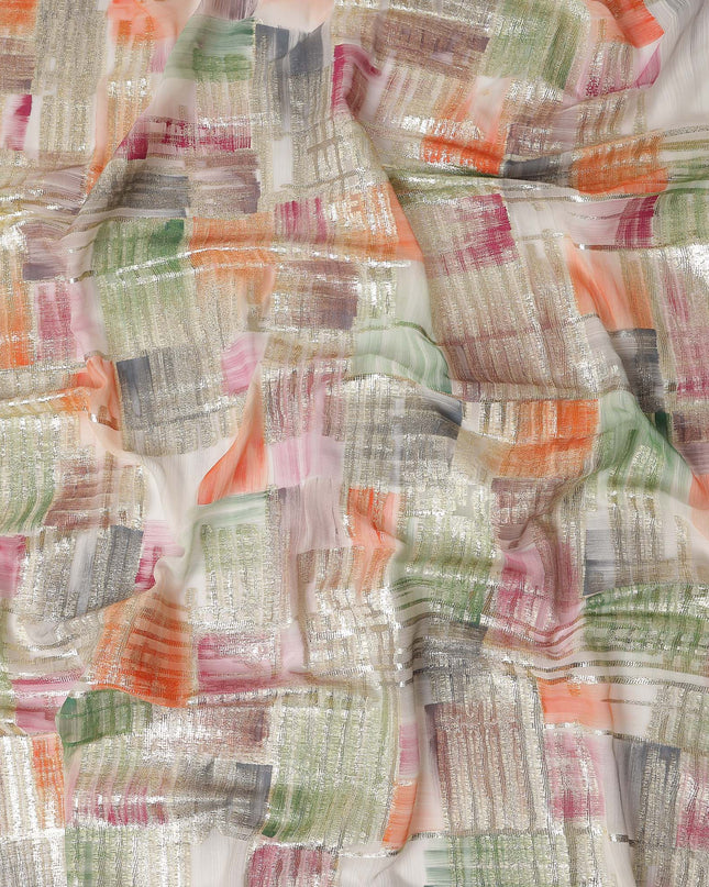 Coral-Sage Multicolor Silk Chiffon Garbasaar Fabric Piece