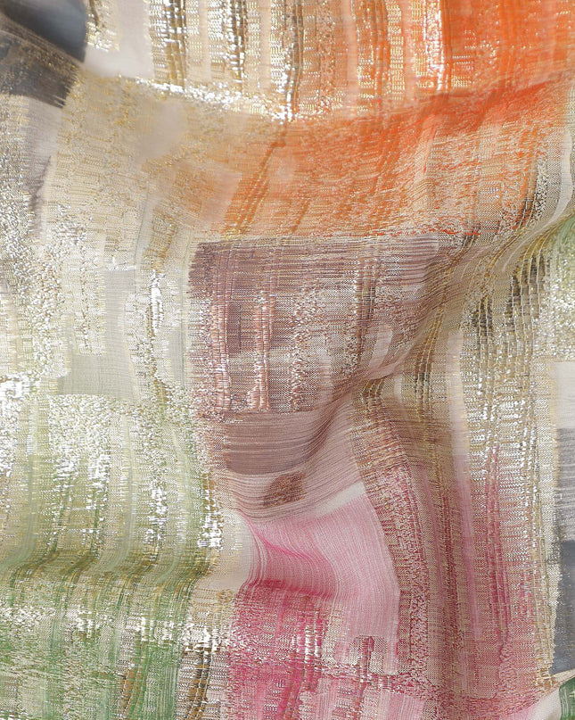 Coral-Sage Multicolor Silk Chiffon Garbasaar Fabric Piece