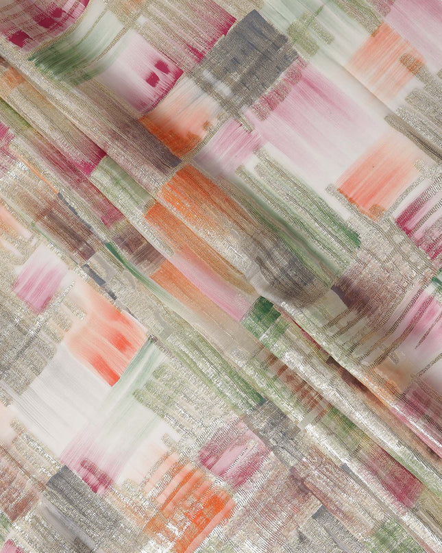 Coral-Sage Multicolor Silk Chiffon Garbasaar Fabric Piece