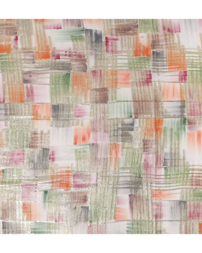 Coral-Sage Multicolor Silk Chiffon Garbasaar Fabric Piece