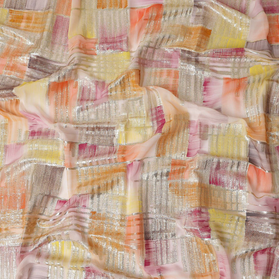 Sunset Multicolor Silk Chiffon Garbasaar Fabric Piece