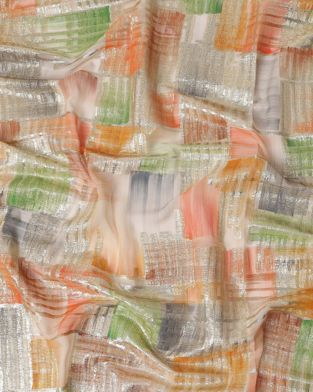Peach-Sage Multicolor Silk Chiffon Garbasaar Fabric Piece