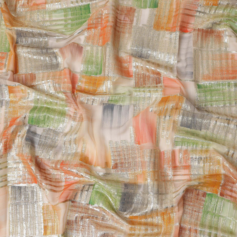 Peach-Sage Multicolor Silk Chiffon Garbasaar Fabric Piece