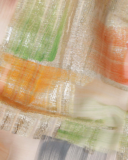 Peach-Sage Multicolor Silk Chiffon Garbasaar Fabric Piece