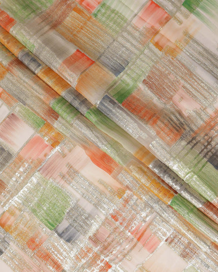 Peach-Sage Multicolor Silk Chiffon Garbasaar Fabric Piece