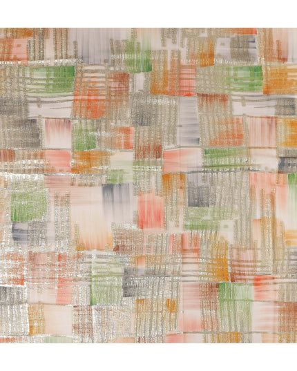 Peach-Sage Multicolor Silk Chiffon Garbasaar Fabric Piece
