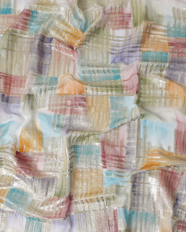 Teal-Rose Multicolor Silk Chiffon Garbasaar Fabric Piece