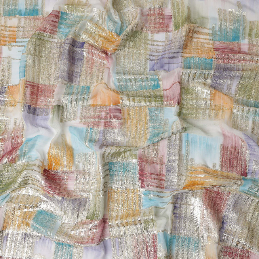 Teal-Rose Multicolor Silk Chiffon Garbasaar Fabric Piece