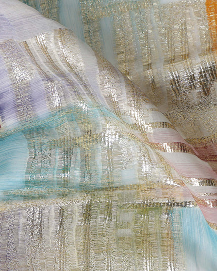 Teal-Rose Multicolor Silk Chiffon Garbasaar Fabric Piece